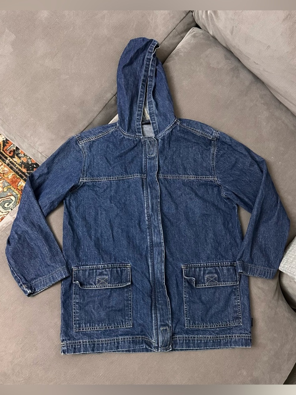 Vintage Denim Chore Barn Jacket Womens Medium Blue Jean Hooded Blassport 90s Y2K